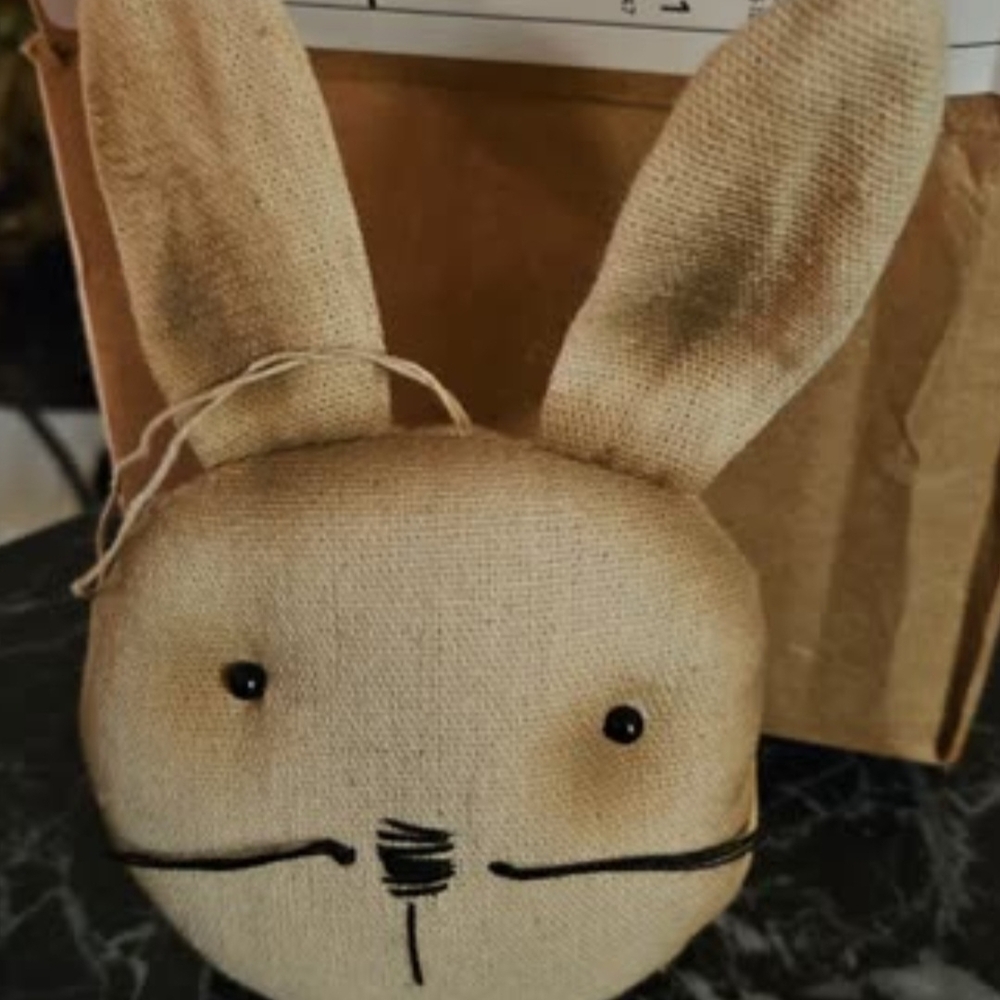 Charming Tan and Black Rabbit Face Decor Accent